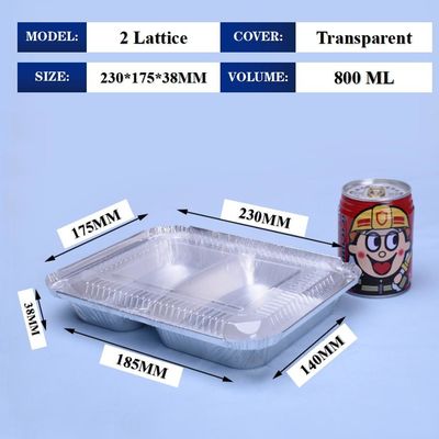800ml Aluminiumfolie Lunchbox 230mm*175mm*38mm Großhandel Container Tray Quadratische Pfannen hohe Qualität 2 Gitter
