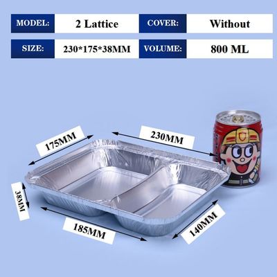 800ml Aluminiumfolie Lunchbox 230mm*175mm*38mm Großhandel Container Tray Quadratische Pfannen hohe Qualität 2 Gitter