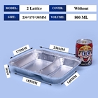 800ml Aluminiumfolie Lunchbox 230mm*175mm*38mm Großhandel Container Tray Quadratische Pfannen hohe Qualität 2 Gitter