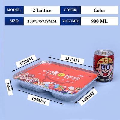 800ml Aluminiumfolie Lunchbox 230mm*175mm*38mm Großhandel Container Tray Quadratische Pfannen hohe Qualität 2 Gitter